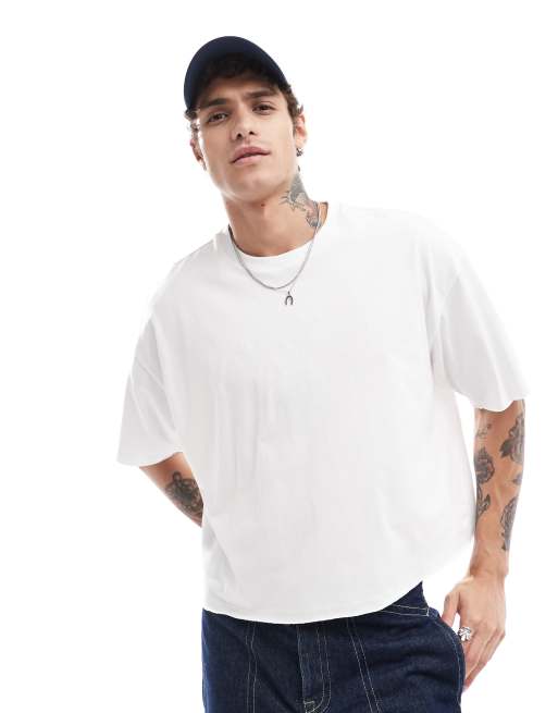 ASOS DESIGN - T-shirt oversize corta bianca con bordi grezzi
