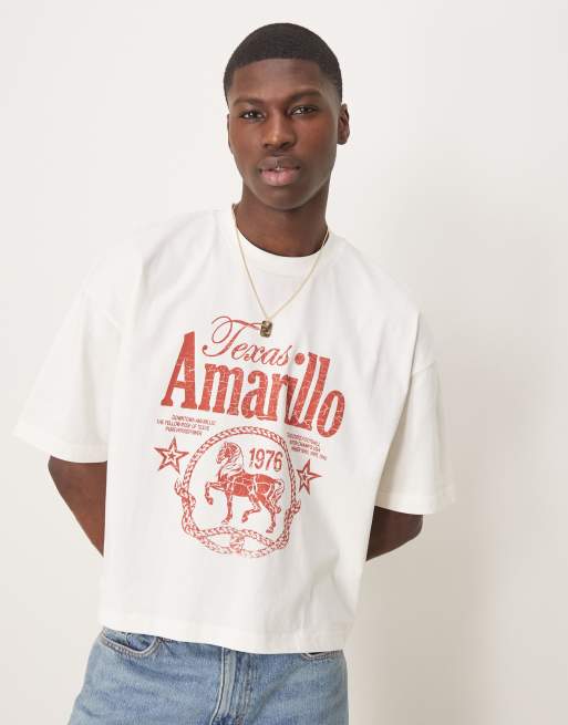 ASOS DESIGN - T-shirt oversize corta color panna con grafica stile western
