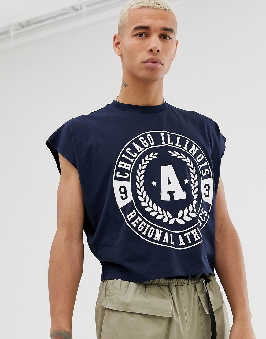 ASOS DESIGN - T-shirt oversize corta con stampa di città-Navy