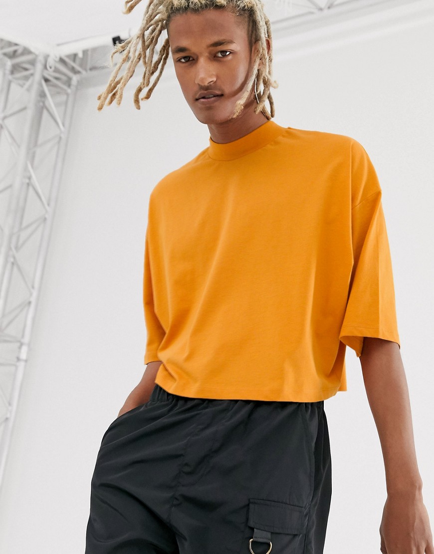 ASOS DESIGN - T-shirt oversize corta e accollata arancione-Marrone