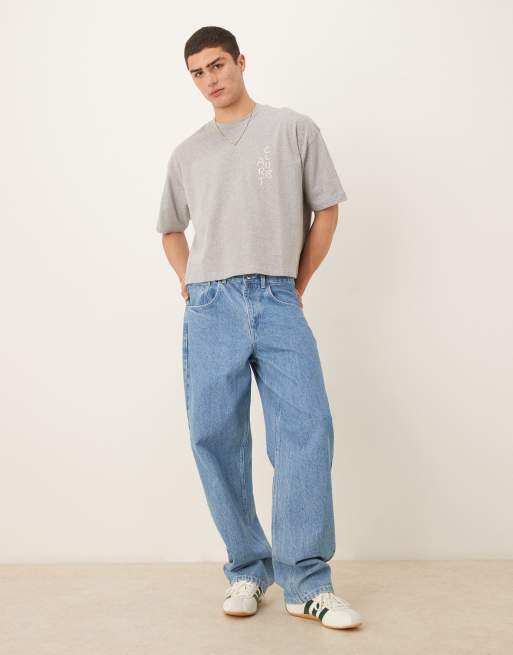 ASOS DESIGN - T-shirt oversize corta grigio mélange con grafica floreale, 4 di 4