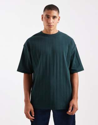 ASOS DESIGN - T-shirt oversize côtelé à manches longues - Kaki-Vert