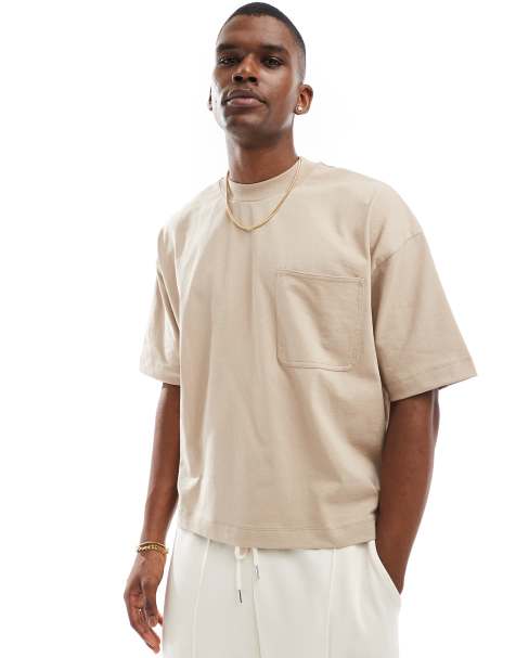 ASOS DESIGN - T-shirt oversize coupe carrée à col montant et poche sur le devant - Taupe - view 1