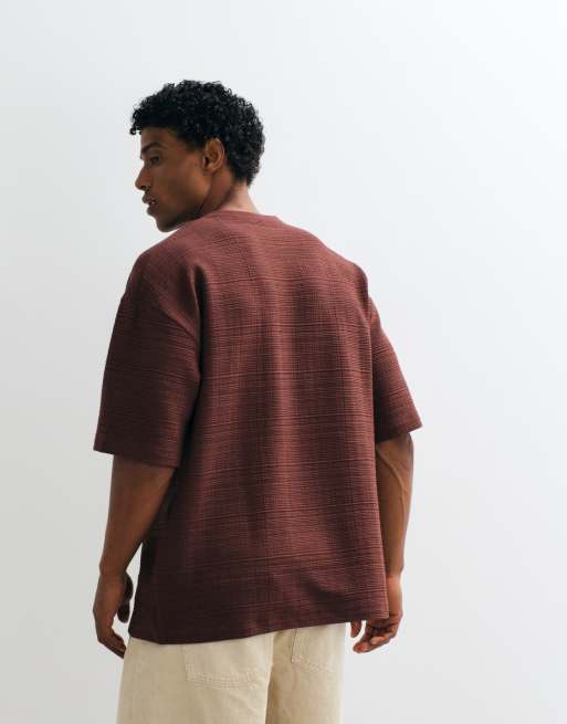 ASOS DESIGN - T-shirt oversize coupe carrée à col V - Marron texturé, 4 de 5