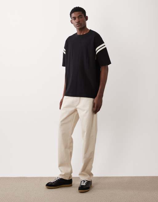 ASOS DESIGN - T-shirt oversize coupe carrée à empiècement contrastant et côtes larges - Noir, 2 de 5