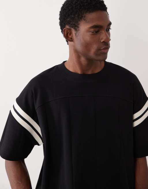 ASOS DESIGN - T-shirt oversize coupe carrée à empiècement contrastant et côtes larges - Noir, 3 de 5