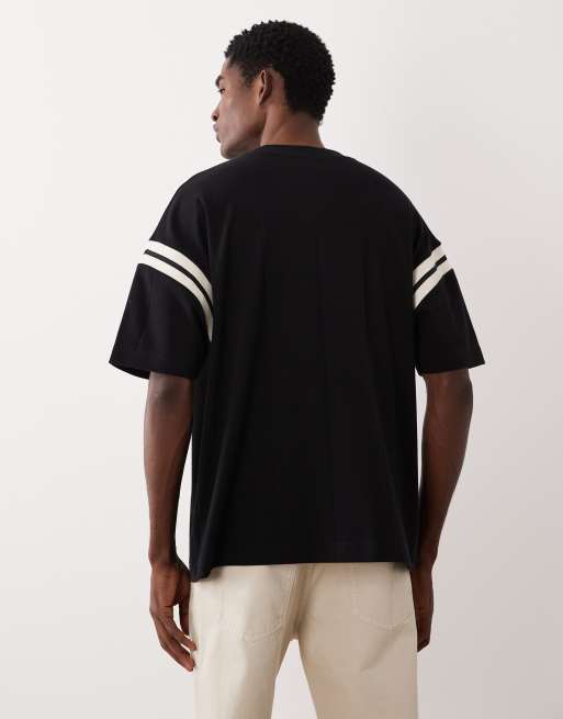 ASOS DESIGN - T-shirt oversize coupe carrée à empiècement contrastant et côtes larges - Noir, 5 de 5