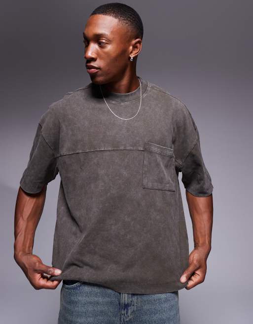 ASOS DESIGN - T-shirt oversize coupe carrée à empiècements - Marron foncé délavé