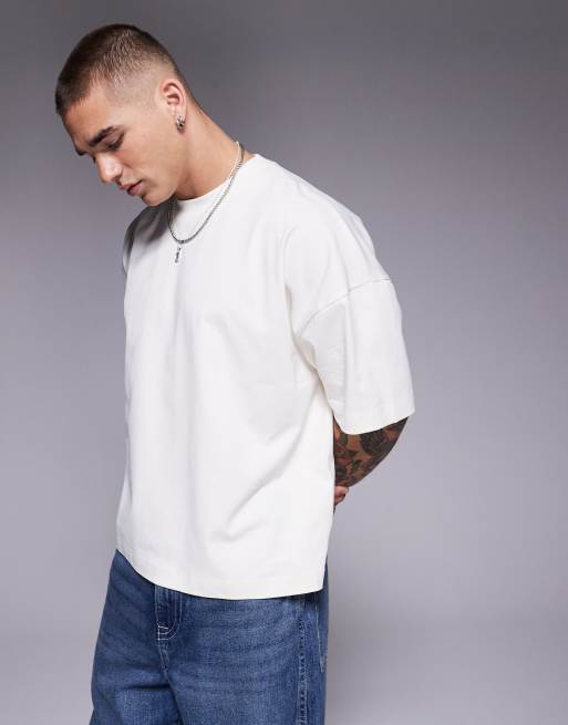 ASOS DESIGN - T-shirt oversize coupe carrée à épaules tombantes en tissu épais 240 g/m² - Crème