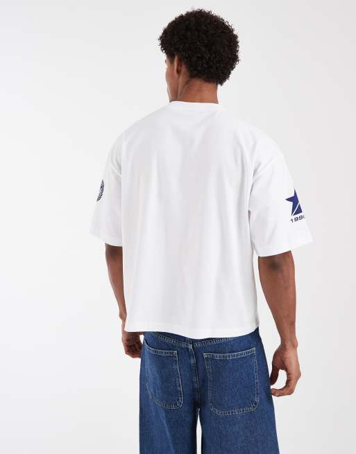 ASOS DESIGN - T-shirt oversize coupe carrée à épaules tombantes et imprimé texte - Blanc, 4 de 5