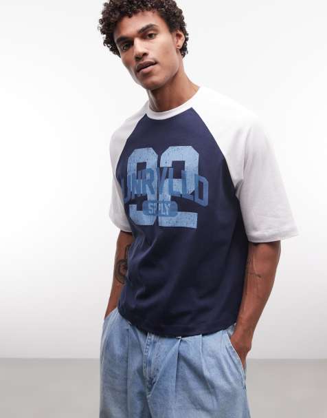 ASOS DESIGN - T-shirt oversize coupe carrée à imprimé 92 - Bleu marine - view 1