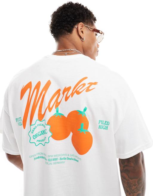 ASOS DESIGN - T-shirt oversize coupe carrée à imprimé au dos - Blanc