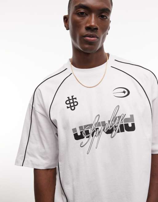 ASOS DESIGN - T-shirt oversize coupe carrée à imprimé football - Blanc, 3 de 5
