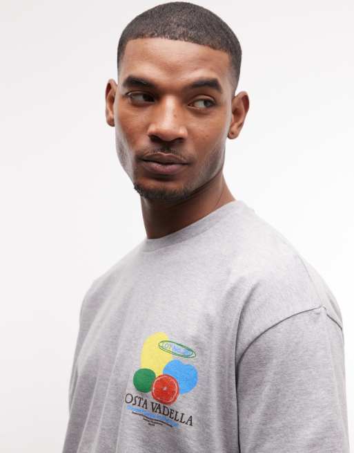 ASOS DESIGN - T-shirt oversize coupe carrée à imprimé fruits - Gris, 4 de 5