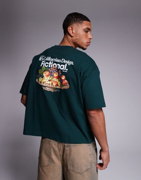ASOS DESIGN - T-shirt oversize coupe carrée à imprimé fruits - Vert foncé - view 1