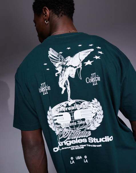 ASOS DESIGN - T-shirt oversize coupe carrée à imprimé graphique Los Angeles - Vert foncé - view 1