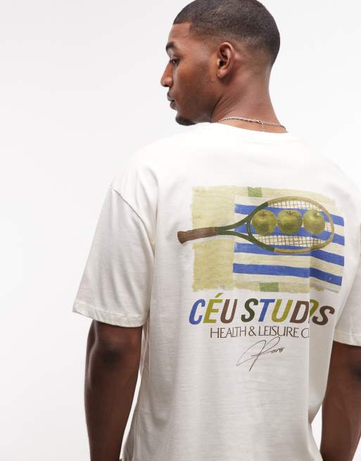 ASOS DESIGN - T-shirt oversize coupe carrée à imprimé graphique tennis - Crème, 3 de 5