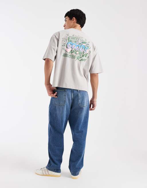 ASOS DESIGN - T-shirt oversize coupe carrée à imprimé musique rétro - Gris délavé, 3 de 5