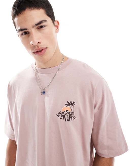 ASOS DESIGN - T-shirt oversize coupe carrée à imprimé palmier - Vieux rose, 2 de 4