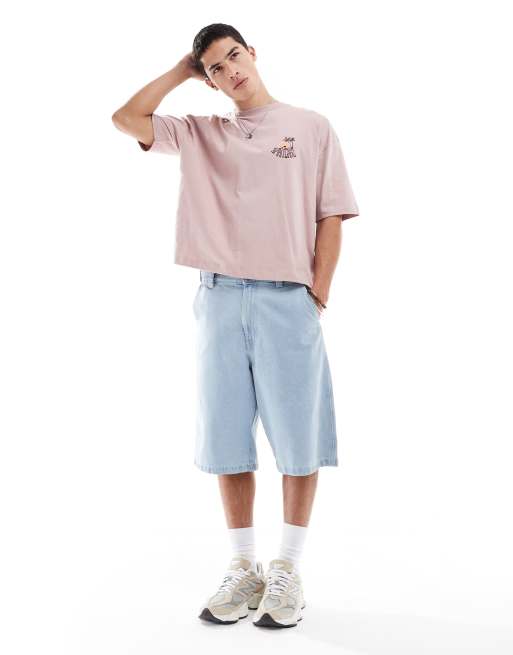 ASOS DESIGN - T-shirt oversize coupe carrée à imprimé palmier - Vieux rose, 3 de 4