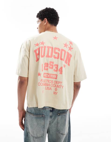 ASOS DESIGN - T-shirt oversize coupe carrée à imprimé style sport - Beige - view 1