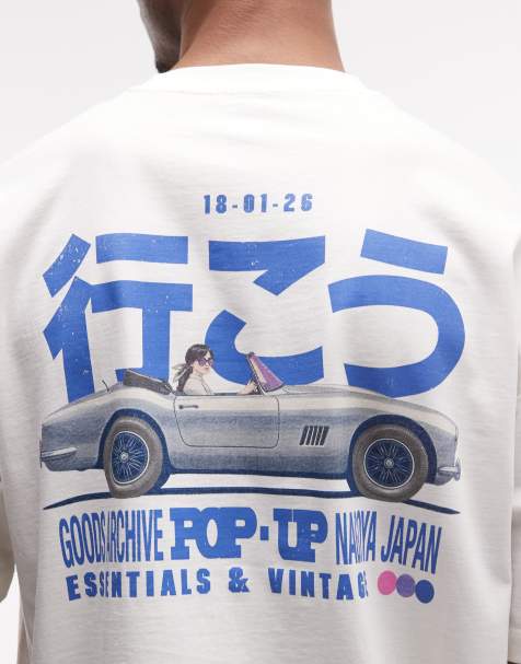 ASOS DESIGN - T-shirt oversize coupe carrée à imprimé voiture - Crème - view 1