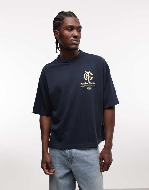 ASOS DESIGN - T-shirt oversize coupe carrée à inscription - Bleu marine délavé - view 1