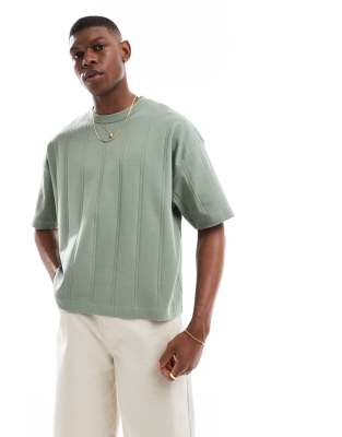 ASOS DESIGN - T-shirt oversize coupe carrée à larges côtes - Kaki-Vert