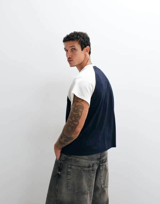 ASOS DESIGN - T-shirt oversize coupe carrée à mancherons - Bleu marine et blanc, 3 de 5