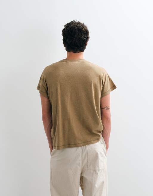 ASOS DESIGN - T-shirt oversize coupe carrée à mancherons en lin mélangé - Marron, 5 de 5