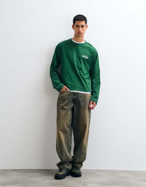 ASOS DESIGN t-shirt oversize coupe carrée à manches longues avec motif paraiso vert, 4 de 5