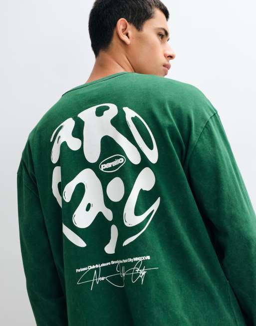 ASOS DESIGN t-shirt oversize coupe carrée à manches longues avec motif paraiso vert, 5 de 5