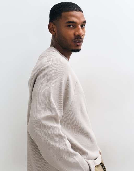 ASOS DESIGN t-shirt oversize coupe carrée à manches longues raglan en gaufré pierre, 2 de 10
