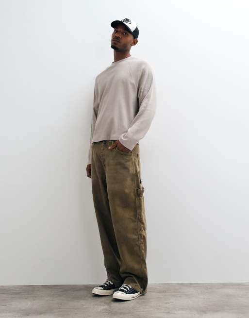 ASOS DESIGN t-shirt oversize coupe carrée à manches longues raglan en gaufré pierre, 3 de 10