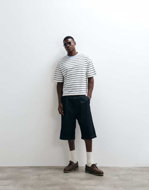 ASOS DESIGN - T-shirt oversize coupe carrée à rayures avec motif 09 contrastant - Crème, 2 de 5
