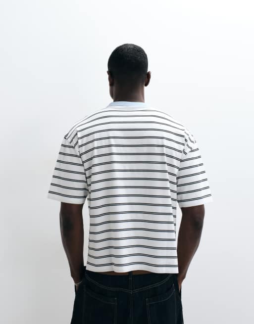 ASOS DESIGN - T-shirt oversize coupe carrée à rayures avec motif 09 contrastant - Crème, 5 de 5