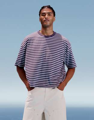 ASOS DESIGN - T-shirt oversize coupe carrée à rayures - Bleu marine/blanc-Multicolore