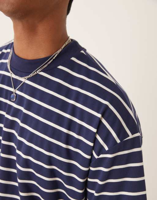 ASOS DESIGN - T-shirt oversize coupe carrée à rayures - Bleu marine/blanc, 3 de 4