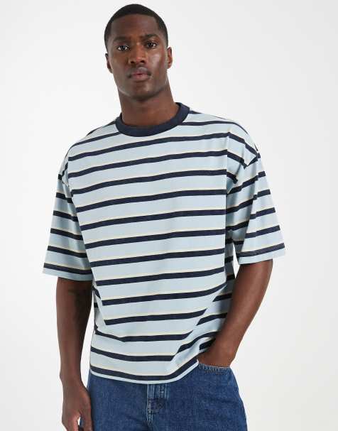 ASOS DESIGN - T-shirt oversize coupe carrée à rayures - Bleu - view 1