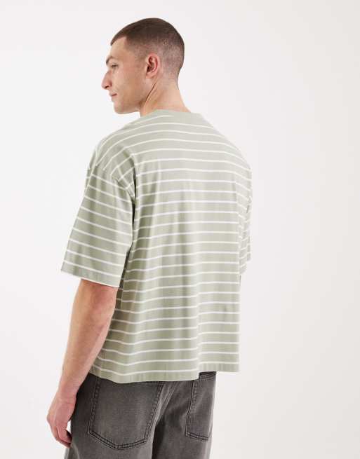 ASOS DESIGN - T-shirt oversize coupe carrée à rayures - Sauge, 3 de 5