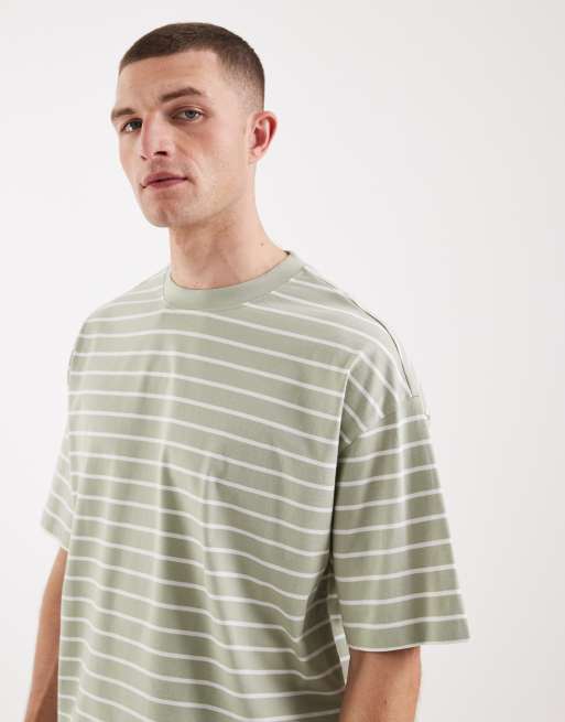 ASOS DESIGN - T-shirt oversize coupe carrée à rayures - Sauge, 4 de 5