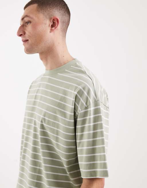 ASOS DESIGN - T-shirt oversize coupe carrée à rayures - Sauge, 5 de 5