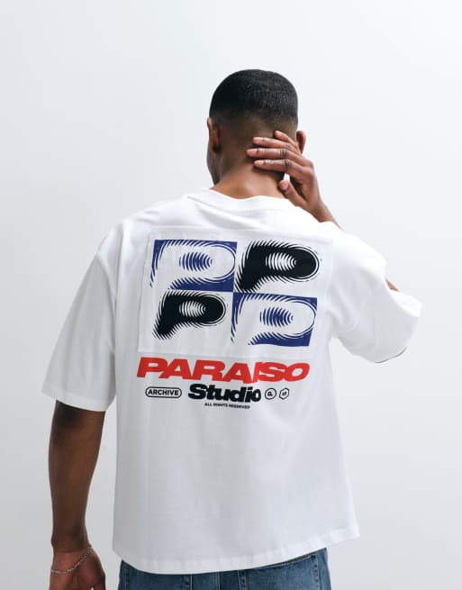 ASOS DESIGN - T-shirt oversize coupe carrée avec appliqué Paraiso Studio graphique - Blanc, 3 de 5