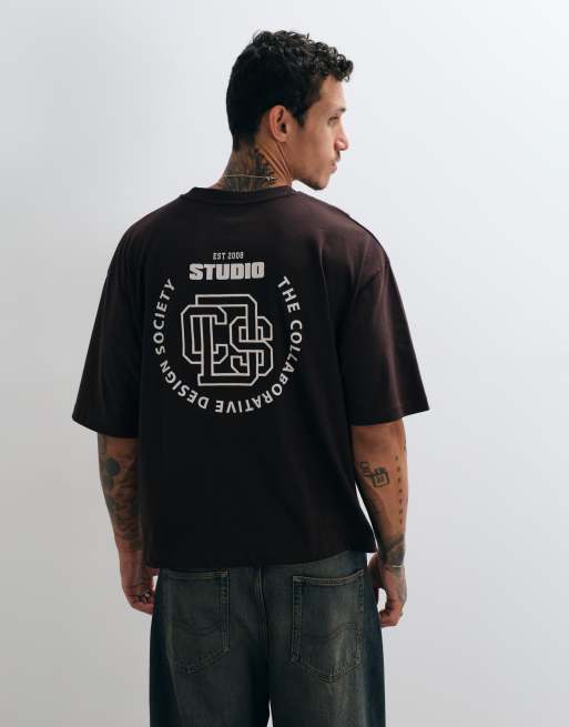 ASOS DESIGN t-shirt oversize coupe carrée avec broderie texte marron, 3 de 5