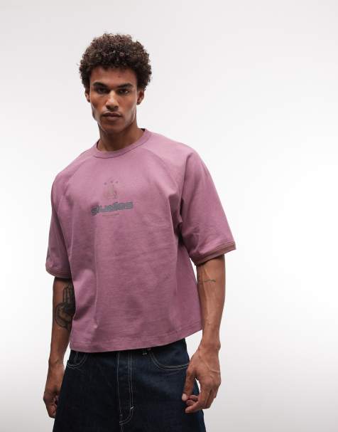 ASOS DESIGN - T-shirt oversize coupe carrée avec empiècement et inscription - Rose délavé - view 1