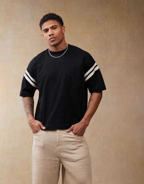 ASOS DESIGN - T-shirt oversize coupe carrée avec empiècements blancs - Noir - view 1