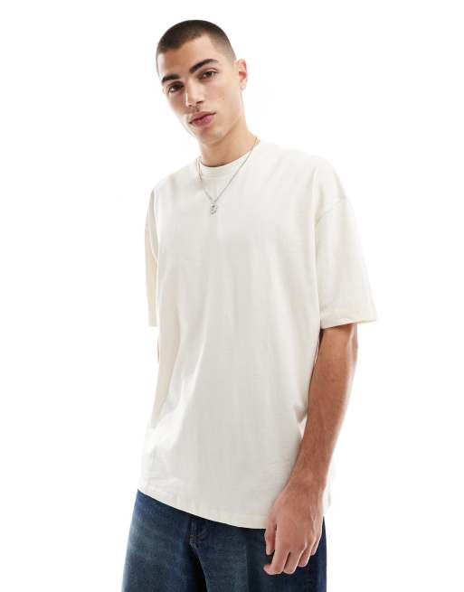 ASOS DESIGN - T-shirt oversize coupe carrée avec imprimé au dos - Blanc cassé, 2 de 4