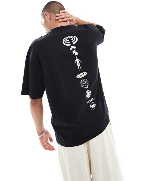ASOS DESIGN - T-shirt oversize coupe carrée avec imprimé céleste vertical sur la poitrine et au dos - Noir - view 1