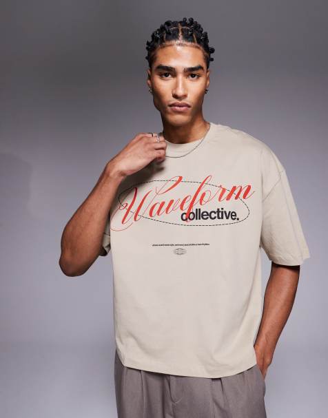 ASOS DESIGN - T-shirt oversize coupe carrée avec imprimé devant - Beige clair - view 1