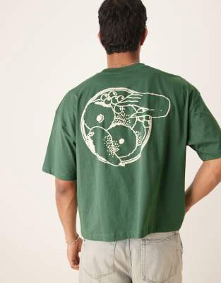 ASOS DESIGN - T-shirt oversize coupe carrée avec imprimé estival - Vert